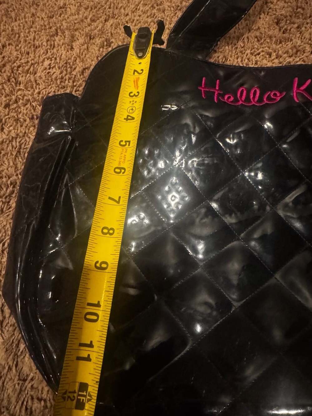 Hello Kitty Quilted Patent Leather Tote Bag in Black and Pink - Picture 3 of 5
